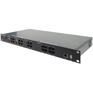 AGFEO ES 548 IT Telefonanlage im 19" Design - 6101534 Das Flaggschiff der ES 54x auch im 19" Rackdesign lässt keine Wünsche offen. Mit bis zu 12 IP-Sprachkanälen, bis zu 18 Voiceboxen, 2 Digital-Ports, 4 UP0-Ports und 8 analogen Ports lassen sich bis zu 32 Endgeräte an der ES 548 IT betreiben. Für Netzwerkumgebungen ist dieses Kommunikationssystem im 19" (48,26 cm) Gehäuse perfekt geeignet. Die SmartHome-Steuerung ist natürlich auch an Bord, so wird die ES 548 IT zur perfekten Kommunikationszentrale im SoHo-Bereich! Highlights: Ausgezeichnete Energie-Bilanz im Vergleich zu gewöhnlichen Software-Servern. Flexibilität: Je Benutzer lassen sich 10 Rufprofile individuell einstellen. Z.B. "Mittagspause". Was soll mit Anrufen während der Pause passieren? Freie Wahl der Endgeräte: Große Auswahl von Telefonen, egal ob mit digitaler IP- oder Analog-Technologie. Voice to Mail: Nachrichten auf der Voicebox können Sie sich direkt per Mail auf Ihr SmartPhone schicken lassen. Weltweit eine Nummer: Egal ob Sie Ihr AGFEO Telefon verwenden oder Ihr Mobiltelefon. Die ES-Systeme sorgen dafür, dass Sie immer erreichbar sind und dies unter ein- und derselben Telefonnummer. Datensicherheit: Das Kommunikationssystem für die "Private Cloud". Systemtelefone: Im Dashboard der ES gibt es eine grafische Bedienoberfläche für die Akustikeinstellungen Ihres Systemtelefons. Nie war die Bedienung einfacher. Voiceboxen: 6 Voiceboxen mit insgesamt 240 Min. maximaler Aufzeichnungszeit und einfacher Bedienung. Die Anzahl der Voiceboxen ist über Lizenzen erweiterbar. Funktionsautomation: Sich wiederholende Vorgänge lassen sich per Zeitsteuerung automatisieren, z.B.: Umleitungen, Voiceboxen, Rufprofile ("Mittagspause" etc.) AIS: Durch das Audio-Informations-System (AIS) können Sie individuelle Ansagen, z.B. Werbung, in der Warteschleife integrieren. Wählen Sie aus, ob sich eine Ansage vor Melden oder bei Besetzt einschalten soll. Update Management: Das Kommunikationssystem hält intern verschiedene Updates für Ihre Systemtelefone bereit. Nie waren Kommunikatonssysteme flexibler. Hybride Technik: Die Embedded-Plattform des Systems bietet die Anschlusstechniken ISDN, VoIP, SIP, ASIP, LAN, S0, UPO und Analog. Physikalische Anschlüsse: 2 Digitalports (schaltbar S0 intern, S0 extern, UP0) 4 UP0-Ports 8 Analoge Anschlüsse 1 LAN Anschluss RJ 45 - Typ 10/100/1000 MBit Virtuelle Anschlüsse 1 SIP-Registra, 1 ASIP-Registrar insgesamt 24 Telefone über IP-Technologie anmeldbar 32 Externe SIP-Konten Dashboard Server on Board IP-Sprachkanäle: bis zu 12 (6 im Grundausbau, weitere 6 über Lizenz freischaltbar) Voiceboxen: bis zu 18 (6 im Grundausbau, weitere 12 über Lizenz freischaltbar) AMS: über Lizenz freischaltbar AIS: bis zu 4 AIS-Kanäle (1 im Grundausbau, weitere 3 über Lizenz freischaltbar) Fax-Empfang: optional, 1 Faxkanal und 3 Faxboxen (über Lizenz freischaltbar) Relais und Sensoren: je 5 Relais und Sensoren über optionale ES-SmartConnect Box SmartHome-Steuerung: SmartHomeServer Funktion im Grundausbau vorhanden. Unterstützte Technologien: KNX/EIB, HomeMatic, EnOcean. Ansteuerbare Geräte Grundausbau: 3 Ein- und Ausgänge je Technologie; per ES-SmartHome Lizenz 100 auf 100 je Technologie erweiterbar. EAN / GTIN: 4021972015348