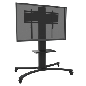 SCENHVCB-WM Mobiler Displayständer mit Ablage für 55"-86" Displays Mit einer Traglast von bis zu 100 kg eignet sich dieser Displayständer perfekt zum Einsatz mit Displays bis 86". Die VESA Halterung kann in drei Höhen montiert werden und ermöglicht so die Positionierung des Displays in der gewünschten Höhe. Mit vier Schwerlastrollen ist der Ständer leichtläufig beweglich und bietet mit dem C-Untergestell einen einfachen Zugriff auf das Display. Mit der höhenverstellbaren Laptopablage und einem Staufach hinter der VESA-Halterung, das Platz bietet für eine Steckdosenleiste und/oder Mini-PC, bietet der Ständer enormen Verwendungs-Komfort. Vesa horizontal: 200 mm - 800 mm Vesa vertikal: 200 mm - 600 mm Geeignet für Displays: 55" - 86" Maximale Zuladung: 100 kg Höhe: 1585 mm Tiefe: 715 mm Länge: 1255 mm Gewicht: 25 kg Farbe: schwarz Garantie: 5 Jahre Garantie