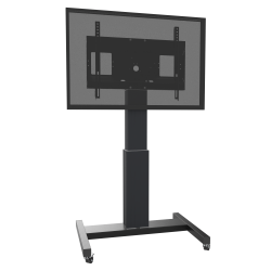 Elektrisch höhenverstellbarer mobiler Monitorständer & TV Rollwagen SCETABK Displays: 55“ - 100" VESA: max. 800 x 600 Hubweg: motorisch 50 cm Größe: B1053 x H1430 – 1930 x T720 mm Traglast. max. 136 kg Farbe: Säule in schwarz, Gestell in schwarz, Halterung in schwarz Integriertes Kabelmanagement Schnellschnappverschluss für einfache Displaymontage