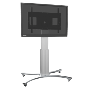 Elektrisch höhenverstellbarer TV Rollwagen & mobiler Monitorständer mit Kollisionsschutz SCETACK Displays: 55“ - 100" VESA: max. 800 x 600 Hubweg: motorisch 50 cm Größe: B1340 x H1382 – 1882 x T794 mm Traglast. max. 136 kg Farbe: Säule in silber, Gestell in RAL 9006 Weißaluminium Das robuste Rollgestell in C-Form ist auf den intensiven täglichen Gebrauch ausgelegt Integriertes Kabelmanagement Schnellschnappverschluss für einfache Displaymontage