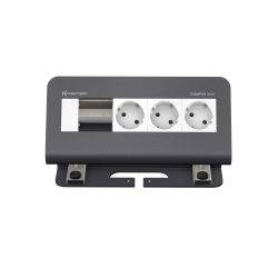 Kindermann CablePort desk² Tischanschlussfeld 4-fach schiefergrau, 3x Strom, 1x Leerplatz für FLEX 45 Modul, Einbau 80 mm