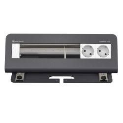 Kindermann CablePort desk² Tischanschlussfeld 6-fach schiefergrau, 2x Strom, 4x Leerplätze für FLEX 45 Module, Einbau 80 mm