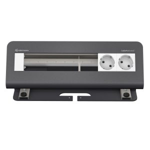 Kindermann CablePort desk² Tischanschlussfeld 6-fach 2 x Strom 4x Leer schiefergrau 7430000082 Das Kindermann Tischanschlussfeld ist mit 2 x Stromanschlüssen und 4x Leerfelder ausgestattet. Es ermöglicht eine zuverlässige Energieversorgung für mehrere Geräte. Darüber hinaus können die vier modularen Leerfelder individuell mit HDMI, LAN, USB oder weiteren Anschlüssen bestückt werden können. 6-fach Gehäuse pulverbeschichtet RAL 7015 schiefergrau 2 x Strom und 4x Leer Netzzuleitung GST18, 1 m, Platz für 8 Halbblenden oder 4 Vollblenden Überzeugen sie sich selbst und ordnen sie ihr Büro mit dem Kindermann CablePort desk² Tischanschlussfeld.