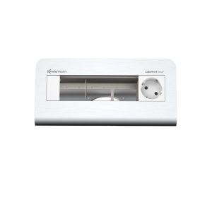 Kindermann CablePort desk² 80 Tischanschlussfeld 4-fach Alu 1x Strom 3x Leer 7430000251 Das Kindermann CablePort desk² 80 Tischanschlussfeld bietet mit 1x Schutzkontakt-Steckdose und 3x Leerfeldern eine individuell anpassbare Lösung für die Strom- und Datenversorgung an Arbeitsplätzen. Die modularen Leerfelder ermöglichen eine flexible Erweiterung mit passenden Anschlüssen. 1x Schutzkontakt-Steckdose – zuverlässige Stromversorgung für Bürogeräte. 3x Leerfelder – flexibel erweiterbar für individuelle Anschlussmöglichkeiten. Platzsparende & dezente Integration – sorgt für eine aufgeräumte Tischoberfläche. Einfache & flexible Montage – ideal für Schreibtische, Konferenztische & Home-Offices. 4-fach Gehäuse Aluminium eloxiert 1 x Strom, Netzzuleitung GST18, 1 m, 3x Leerfelder Platz für 6 Halbblenden oder 3 Vollblenden 241 x 101 x 124 mm Ob in Büros, Konferenzräumen oder Home-Offices – das Kindermann CablePort desk² 80 sorgt für eine strukturierte, moderne und effiziente Arbeitsumgebung.