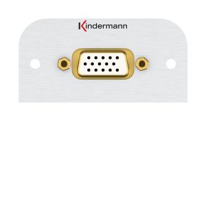 Kindermann Konnect 54 alu - VGA (HD15) Halbblende 7441000501 Die Kindermann Anschlussblende ist die ideale Lösung für hochwertige Videoübertragungen in Konferenzräumen, Schulungszentren und Präsentationsumgebungen. Dank ihrer robusten Aluminiumkonstruktion und der präzisen Verarbeitung bietet sie eine zuverlässige und langlebige Verbindung für Ihre analogen Bildsignale. Hochwertiges Aluminium-Design – modernes, langlebiges und widerstandsfähiges Gehäuse Kompatibilität mit VGA (HD15) – ideal für Projektoren, Monitore und ältere AV-Systeme Perfekte Signalqualität – störungsfreie Bildübertragung ohne Qualitätseinbußen Halbblende Größe: 54 x 54 mm Mindesteinbautiefe: 47 mm Kabelpeitsche, kurz Buchse/Buchse