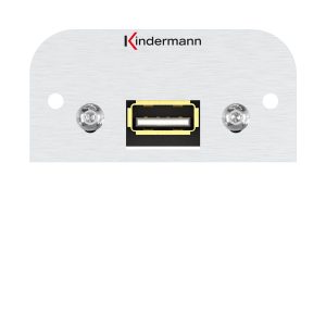 Kindermann Konnect 54 alu Anschlussblende - USB 2.0 (TypA) 7441000522 Diese hochwertige USB-Verbindungslösung kombiniert moderne Technik mit robustem Aluminiumdesign, um eine zuverlässige, schnelle und langlebige Datenübertragung zu gewährleisten. Dieser USB 2.0 Anschluss bietet eine exzellente Performance und eine einfache Integration in Ihre bestehenden Systeme. Vielseitige Anwendung: Perfekt für den Anschluss von Geräten wie PCs, Laptops, Druckern oder externen Speicherlösungen Einfache Integration: Schnell und unkompliziert in Ihre vorhandenen Geräte einsetzbar. Halbblende mit Kabelpeitsche, kurz Buchse/Buchse Größe: 54 x 54 mm Mindesteinbautiefe: 42 mm Aluminium eloxiert