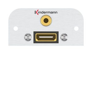 Kindermann Konnect 54 alu - HDMI, Audio Klinke 7441000589 Erleben Sie mit der Kindermann Halbblende die perfekte Lösung für eine zuverlässige und hochwertige Verbindungstechnik. Der HDMI- und Audio Klinkenanschluss bietet Ihnen eine hervorragende Leistung in einem eleganten Aluminium-Gehäuse, das sowohl funktional als auch ästhetisch überzeugt. Sorgt für eine klare, stabile Übertragung von Audio- und Videosignalen. Ideal für den professionellen Einsatz in Büros, Konferenzräumen und Home Entertainment-Setups. Das hochwertige Design sorgt nicht nur für eine exzellente Performance, sondern auch für eine edle Optik, die in jeder Umgebung gut aussieht. Optimale Übertragung von Audio und Video. Vielseitige Kompatibilität: Ideal für verschiedene Geräte wie Projektoren, Monitore und Sound-Systeme. Einfache Handhabung: Plug-and-Play für eine mühelose Installation. Anschlussblende mit Kabelpeitsche HDMI, Audio Klinke (3,5 mm Stereo) Halbblende Farbe: Aluminium eloxiert