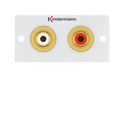 Kindermann Konnect 50 Audio L/R Anschlussblende Cinch rot/weiß, Halbblende Aluminium 50x50 mm für Tischanschlussfelder