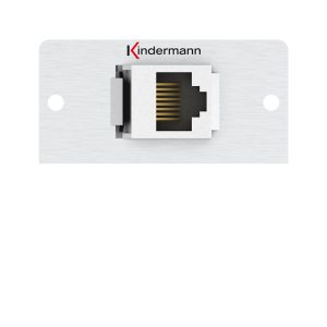 Kindermann Konnect alu 50 Anschlussblende - Cat-6A Halbblende, Aluminium 7444000526 Ob für Büros, Konferenzräume oder professionelle Medientechnik-Umgebungen – die Kindermann Anschlussblende bietet eine leistungsstarke, zukunftssichere und zuverlässige Netzwerklösung für moderne IT-Infrastrukturen. Anschlussblende mit Doppelkupplung (1:1), Cat-6 (RJ45) BTR Netcom, Halbblende, Aluminium eloxiert Größe 50 x 50 m