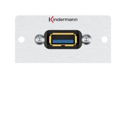 Kindermann Konnect 50 alu - Anschlussblende USB 3.0 (Typ A) 7444000529 Die Kindermann Anschlussblende bietet Ihnen eine erstklassige Lösung für schnelle Datenübertragungen und zuverlässige Verbindungen. Mit einer Übertragungsgeschwindigkeit von bis zu 5 Gbit/s ermöglicht dieser Adapter blitzschnelle Datenflüsse für Ihre PCs, Laptops, Festplatten und andere USB-fähige Geräte. Das elegante Aluminium-Gehäuse sorgt für robuste Haltbarkeit und schützt vor äußeren Einflüssen, während das moderne Design in jedes Arbeitsumfeld passt. Anschlussblende mit Kabelpeitsche USB 3.0 A-Buchse/A-Buchse Halbblende Aluminium eloxiert