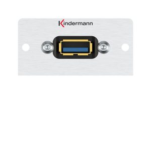 Kindermann Konnect 50 alu - Anschlussblende USB 3.0 (Typ A) 7444000529 Die Kindermann Anschlussblende bietet Ihnen eine erstklassige Lösung für schnelle Datenübertragungen und zuverlässige Verbindungen. Mit einer Übertragungsgeschwindigkeit von bis zu 5 Gbit/s ermöglicht dieser Adapter blitzschnelle Datenflüsse für Ihre PCs, Laptops, Festplatten und andere USB-fähige Geräte. Das elegante Aluminium-Gehäuse sorgt für robuste Haltbarkeit und schützt vor äußeren Einflüssen, während das moderne Design in jedes Arbeitsumfeld passt. Anschlussblende mit Kabelpeitsche USB 3.0 A-Buchse/A-Buchse Halbblende Aluminium eloxiert