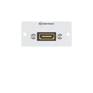 Kindermann Konnect 50 alu HDMI-Anschlussblende Aluminium 7444000542 Die Kindermann Anschlussblende ermöglicht eine störungsfreie, hochauflösende Übertragung von Videosignalen in Full HD und 4K, ideal für Präsentationen, Meetings oder digitale Displays. Das robuste Aluminium-Design sorgt für eine lange Lebensdauer, Stabilität und eine elegante Optik. Anschlussblende mit Kabelpeitsche, HDMI - Highspeed mit Ethernet Kabelpeitsche, kurz Buchse/Buchse Halbblende, Aluminium eloxiert Größe 50 x 50 mm Die Kindermann HDMI-Anschlussblende bietet eine leistungsstarke, zukunftssichere und professionelle Lösung für audiovisuelle Anwendungen.