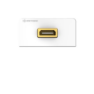 Kindermann Konnect Design click Blende HDMI 90° 7456000582 Die Kindermann Anschlussblende ist die perfekte Lösung für eine hochwertige und platzsparende HDMI-Signalübertragung in Büros, Konferenzräumen und Medientechnik-Installationen. Dank des 90° abgewinkelten HDMI-Anschlusses ermöglicht sie eine optimale Kabelführung, ideal für Installationen mit begrenztem Platzangebot oder in Möbeln mit geringer Einbautiefe. Die moderne Design Click-Technologie sorgt für eine einfache, werkzeuglose Installation und eine nahtlose Integration in das Kindermann Konnect System. HDMI-Anschluss mit 90° Abgang optimierte Kabelführung für enge Installationen. Hochwertige Signalübertragung  ideal für Full HD, 4K und hochauflösende Bildqualität. Anschlussblende mit Kabelpeitsche HDMI Highspeed mit Ethernet 90° Halbblende Frontblende aus Kunststoff RAL 9010 weiß Größen 50 x 25, 54 x 27, 55 x 28 mm Werkzeugfreie Montage