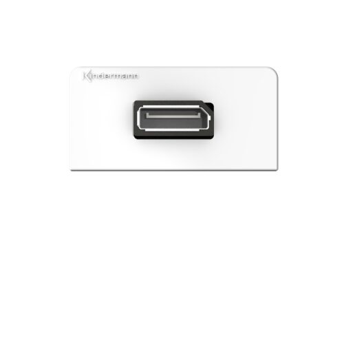 Kindermann Konnect design click DisplayPort Anschlussblende 7456000588 Die Kindermann Anschlussblende bietet eine stilvolle und funktionale Möglichkeit, DisplayPort-Anschlüsse in Ihre Audio- und Videoinstallationen zu integrieren. Diese elegante Halbblende sorgt für eine saubere, professionelle Optik und schützt gleichzeitig Ihre Anschlüsse vor Staub und Beschädigungen. Sie ist die ideale Wahl für moderne Konferenzräume, Präsentationssysteme und Heimkinos, die eine zuverlässige und hochwertige Videoverbindung benötigen. Anschlussblende mit Kabelpeitsche Halblbende aus Kunststoff RAL 9010 weiß Größen 50 x 25, 54 x 27, 55 x 28 mm werkzeugfreie Montage Kabelpeitsche kurz Buchse/Buchse