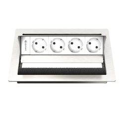 Kindermann CablePort standard² 4-fach, 4 x Strom 7492000054 Maximale Funktionalität trifft auf modernes Design! Der Kindermann CablePort standard² ist die ideale Lösung für eine geordnete und professionelle Stromversorgung am Arbeitsplatz. Das Tischanschlussfeld versorgt Monitore, Laptops, Ladegeräte und andere Geräte sicher und bequem mit Energie. Platzsparendes & elegantes Design, das sich harmonisch in moderne Büro- und Konferenzraumumgebungen einfügt. Leermodul mit 4 x Strom (Schuko) Edelstahl gebürstet Kompatibel zu Neets Mediensteuerung, USB-Ladeadaptern, EnOcean Einbautiefe 65 mm Ausschnitt 227 x 170 mm Außenmaß 250 x 190 mm Einbautiefe 40 mm Stärke Netzanschluss mit 3-poligem GST 18 Stecker Mit dem Kindermann CablePort standard² gehört Kabelchaos der Vergangenheit an! Ob im Büro, Konferenzraum oder Home-Office – sorgen Sie für eine effiziente und stilvolle Arbeitsplatzgestaltung mit maximalem Komfort.