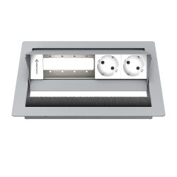 Kindermann CablePort standard² 4-fach Tischeinbaugehäuse Edelstahl 2x Strom 7492000072 Perfekte Anschlusslösung für moderne Arbeitswelten! Das Kindermann Tischeinbaugehäuse integriert platzsparend, elegant und funktional Netzwerk-, USB- und AV-Anschlüsse in Tische oder Medieneinheiten. Mit seinem modularen Aufbau und hochwertigen Design sorgt es für eine perfekte Organisation und eine professionelle Medienintegration. 4-fach, 2x Strom Material: Edelstahl Pulverbeschichtet RAL 9006 Netzanschluss mit 3-poligem GST 18 Stecker Ausschnitt: 227 x 170 mm Außenmaß: 250 x 190 mm Einbautiefe: 65 mm Die perfekte Lösung für aufgeräumte & effiziente Arbeitsplätze! Mit dem Kindermann Tischeinbaugehäuse lassen sich Arbeitsplätze optimal vernetzen, um Meetings, Präsentationen & digitale Zusammenarbeit mühelos zu ermöglichen.