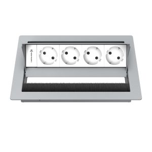 Kindermann CablePort standard² 4-fach Tischeinbaugehäuse, 4x Strom 7492000074 Kompakte & elegante Anschlusslösung für moderne Arbeitswelten! Das Kindermann Tischeinbaugehäuse ist die ideale Wahl für Konferenzräume, Büros und Schulungsräume. Mit seinem hochwertigen Design und modularen Aufbau ermöglicht es eine individuelle Bestückung mit Strom-, Netzwerk-, USB- und AV-Anschlüssen. 4 x Strom (Schuko) Einbautiefe 65 mm Ausschnitt 227 x 170 mm Außenmaß 250 x 190 mm Material: Pulverbeschichtet RAL 9006 Für Tischplatten bis 40 mm Stärke Netzanschluss mit 3-poligem GST 18 Stecker