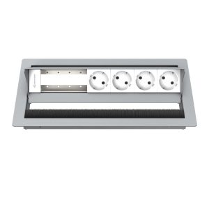 Kindermann CablePort standard² 6-fach Tischeinbaugehäuse 4x Strom 7492000084 Maximale Konnektivität für professionelle Arbeitswelten! Das Kindermann Tischeinbaugehäuse ist die ideale Lösung für moderne Büros, Konferenzräume und Schulungsräume. Sein modulares Design ermöglicht flexible Bestückung mit Netzwerk-, USB- und AV-Anschlüssen für perfekte Organisation und einfache Nutzung. Platzsparendes & dezentes Design – ermöglicht eine harmonische Integration in Arbeitsflächen & Möbel Tischeinbaugehäuse, Leermodul mit 4 x Strom (Schuko) individuell bestückbar mit Konnect flex 45 click Blenden (7464000xxx) Material Pulverbeschichtet RAL 9006 Ausschnitt 317 x 170 mm Außenmaß 340 x 190 mm Einbautiefe 65 mm