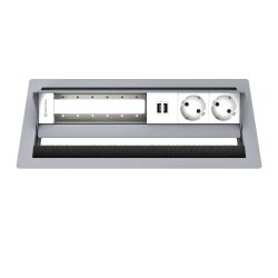 Kindermann CablePort standard² Tischeinbaugehäuse 6-fach schiefergrau, 2x Strom, 1x USB-Doppelcharger Typ A/C