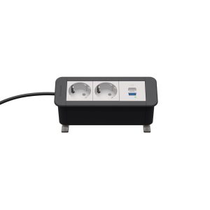 Kindermann CablePort Office Desk – 3-fach Steckdosenleiste (2x Strom, 1x USB PD) Moderne Energieversorgung für Ihr Büro – Schnell, effizient, flexibel. Die Kindermann Steckdoseneinheit bietet eine durchdachte Lösung für die Stromversorgung in Ihrem Büro oder Homeoffice. 2 Stromanschlüsse, 1x USB PD Port USB-A unterstützt QuickCharge 3.0 USB-C unterstützt PowerDelivery 3.0 Netzzuleitung mit GST18 Stecker, ca. 1 m lang Außenmaß: 175 x 67 x 77 mm