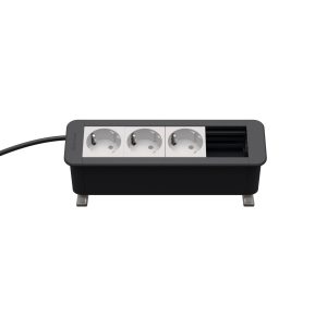 Kindermann CablePort Office Desk – 4-fach Steckdosenleiste 3x Strom, 1x Leerfeld 7550000203 Effiziente Stromversorgung für Ihr Büro – Flexibel und leistungsstark Der Kindermann Steckdoseneinheit bietet eine praktische und flexible Lösung für die Stromversorgung Ihrer Geräte am Arbeitsplatz. Mit 3 Stromanschlüssen und einem Leerfeld für individuelle Erweiterungen, ist diese Steckdosenleiste die perfekte Wahl für moderne Büros und Homeoffices. 3x Stromanschlüsse, 1x Leerfeld Netzzuleitung mit GST18 Stecker, ca. 1 m lang Farbe: ähnlich schiefergrau RAL7015, Steckdosen weiß RAL9003 Außenmaß: 220 x 67 x 77 cm
