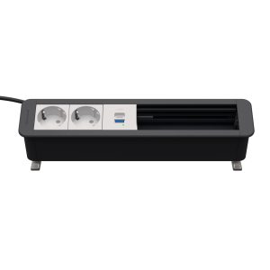 Kindermann CablePort Office Frame Steckdoseneinheit 6-fach – Optimales Kabelmanagement für Ihr Büro 7550000332 Diese Steckdoseneinheit bietet Ihnen eine flexible Lösung für kompakte Strom- und USB-Anschlüsse. Es bietet Ihnen mehrere Geräte gleichzeitig mit Strom zu versorgen und auch zusätzliche Module nach Wunsch zu integrieren. 2x Strom, 1x USBPD und 3x Leerfelder Farbe: ähnlich schiefergrau RAL7015, Steckdosen weiß RAL9003 USB-A unterstützt QuickCharge 3.0 USB-C unterstützt PowerDelivery 3.0 Ladeprofile USB-A: 5V/3A, 9V/3A, 12V/2,5A, 20V/1,5A Ladeprofile USB-C: 5V/3A, 9V/3A, 12V/2,5A, 15V/2A, 20V/1,5A Ladeprofil kombiniert A + C: 2x 5V/1,2 A Außenmaß: 310 x 67 x 77 mm