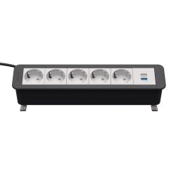 CablePort Office desk Steckdoseneinheit 6-fach mit 5x Strom, 1x USB-PD, schiefergrau, weiße Steckdosen