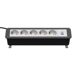 Kindermann CablePort Office Desk Steckdoseneinheit 6-fach – Maximale Flexibilität für Ihr Büro 7550000335 Mit fünf Stromanschlüssen und einem USB Power Delivery (USB PD)-Anschluss bietet dieses System eine zuverlässige Energieversorgung. Es ermöglicht ein schnelles Laden von Smartphones, Laptops und anderen mobilen Geräten. Es sorgt für eine ordentliche und effiziente Verkabelung, indem es die Kabel unsichtbar in Ihren Schreibtisch integriert. 5x Stromanschluss, 1x USB Power Delivery (USB PD) Farbe: ähnlich schiefergrau RAL7015, Steckdosen weiß RAL9003 Ladeprofile USB-A: 5V/3A, 9V/3A, 12V/2,5A, 20V/1,5A Ladeprofile USB-C: 5V/3A, 9V/3A, 12V/2,5A, 15V/2A, 20V/1,5A Außenmaß: 310 x 67 x 77 mm