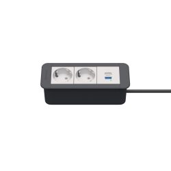 Kindermann 3-fach Steckdoseneinheit, 2x Strom, 1x USB-PD, schiefergrau, weiß, kompakt für Tischmontage