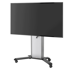 Displayständer mit motorischer Höhenverstellung Serie VST-D mit V-Fuß und Laufrollen H 183 x B 122 x T 65 cm zur Aufnahme von 1 Display bis 86" inkl. Halterung für VESA 100x100 - 800x600 Kabelmanagement innerhalb der Säule inkl. Halter für Auf- und Abschalter Hubweg: ca. 50 cm, Motor: TA6 Traglast ca. 120 kg Farben: V-Fuß: RAL 9005 Tiefschwarz, FS Säule: RAL 9007 Graualuminium inkl. 4 Leichtlaufrollen, 2 davon feststellbar Lieferung erfolgt aufgebaut Gewicht ca. 85 Kg