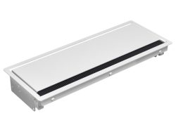 Bachmann CONI Einbaurahmen, lang, in weiß 911.001 Der Bachmann CONI Einbaurahmen in Weiß bietet eine elegante, platzsparende und funktionale Lösung für die Integration von Strom- und Datenanschlüssen in Büros, Konferenzräumen und Home-Offices. Mit seinem schlichten und modernen Design fügt er sich harmonisch in jede Arbeitsumgebung ein und ermöglicht eine geordnete, professionelle und aufgeräumte Tischoberfläche. Platzsparende und unauffällige Integration – sorgt für eine aufgeräumte Optik. Flexible Anschlussmöglichkeiten – kompatibel mit dem Bachmann CONI System für Strom- & Datenmodule. Einfache und schnelle Montage – für eine mühelose Installation in Tischoberflächen. Außenmaße 387 x 151 mm Einbaumaße 375 x 139 mm Einbautiefe beträgt 56 mm geeignet für Plattenstärken ab 16 mm Ob in Büros, Konferenzräumen oder modernen Home-Offices – der Bachmann CONI Einbaurahmen in Weiß verbindet, Funktionalität und Flexibilität für eine Effiziente und elegante Arbeitsplatzgestaltung