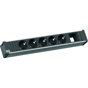 Bachmann CONI Steckdoseneinheit lang 5x Schutzkontakt 1x Custom Modul 912.008 Erleben Sie die perfekte Kombination aus Funktionalität und Ästhetik mit der Bachmann CONI Steckdoseneinheit. Diese 6-fach Steckdoseneinheit lässt sich werkzeuglos in den Einbaurahmen einklicken und bietet eine elegante Lösung für Ihre Stromversorgung. Aluminiumprofil eloxiert Steckdosen schwarz 5 Schutzkontaktsteckdose 35° gedreht 1 x Modul leer 0,1 m, H05VV-F 3G 1,50 mm² schwarz Wieland GST 18i3 Stecker Überzeugen sie sich jetzt mit der Bachmann Coni Steckdoseneinheit