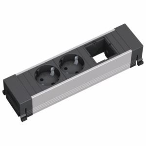Die Bachmann POWER FRAME 916.000 kombiniert zwei Stromanschlüsse mit einem Custom-Modul in einem eleganten, platzsparenden Design. Ideal für professionelle Arbeitsumgebungen mit Anspruch an Funktion und Stil.
