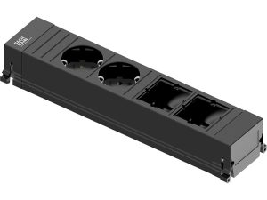 Bachmann Steckdoseneinheit Power Frame 2xStrom 2xCustom schwarz 916.0601 Entdecken Sie die vielseitige Bachmann Steckdoseneinheit Power Frame in elegantem schwarz. Die Einheit bietet eine flexible und moderne Lösung zur Integration von Strom- und Datenanschlüssen in Tischen, Schränken und Arbeitsflächen – ideal für zeitgemäße Arbeitsumgebungen. Das schwarze Finish verleiht Ihrem Arbeitsplatz ein modernes und stilvolles Erscheinungsbild. Perfekt für Büros, Konferenzräume, Küchen und Wohnräume, wo eine effiziente und elegante Lösung benötigt wird. Die Steckdoseneinheit lässt sich schnell und unkompliziert montieren und bietet eine flexible Nutzung. Gefertigt aus robusten Materialien, garantiert die Einheit eine lange Lebensdauer und zuverlässige Leistung. Aluminiumprofil eloxiert Stromeingang: 0,1m Leitung und GST 18i3 Stecker 2 x Schutzkontaktsteckdose mit Kinderschutz, schwarz 35° gedreht 2 x Custom Modul Optimieren Sie Ihren Arbeitsplatz mit der Bachmann Steckdoseneinheit. Diese hochwertige Lösung bietet nicht nur Funktionalität, sondern auch ein ansprechendes Design.