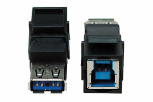 Bachmann Custom Modul 1xUSB 3.0 B/A Keystone 917.401 Dieses Modul bietet einen USB 3.0 B/A Keystone-Anschluss, der eine schnelle und zuverlässige Datenübertragung ermöglicht. Ideal für professionelle Anwendungen und hochwertige Installationen. USB 3.0 Anschluss: Für schnelle und zuverlässige Datenübertragungen. Einfache Installation: Das modulare Design ermöglicht eine schnelle und unkomplizierte Integration in bestehende Systeme. Hochwertige Materialien: Langlebige Konstruktion für zuverlässige Verbindungen. Vielseitige Anwendungsmöglichkeiten: Ideal für Konferenzen, Präsentationen und Heimkinos. Frontseite: Buchse USB B Rückseite: Buchse USB A Montage in Keystone Rahmen 917.000 oder 917.001 ca. 85 mm benötigte Einbautiefe