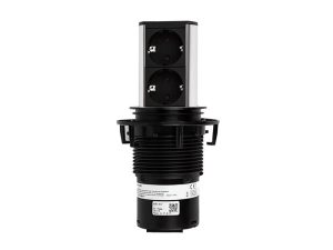 Bachmann ELEVATOR Steckdoseneinheit 2x Strom, Aluminium in Edelstahl-Optik 928.002 ELEVATOR ist ideal geeignet, wenn es darum geht Strom- und Datenanschlüsse auf kleinstem Raum zu integrieren. Passt sich jeder Umgebung optimal an. Mit 79 mm Durchmesser ist ELEVATOR ideal geeignet, wenn es darum geht Strom- und Datenanschlüsse auf kleinstem Raum zu integrieren. Per Fingerdruck fährt ELEVATOR aus und wird so auch wieder versenkt. Der Einbau ist denkbar einfach. ELEVATOR wird in einen Ausschnitt von 79 mm Durchmesser gesetzt und mittels Konterring am Möbel befestigt. Hinweis: Keystones sind beim ELEVATOR nicht austauschbar! 2x Steckdose mit Kinderschutz - 90 Grad gedreht 2,0 m Leitung mit Aderendhülse Inkl. beiliegendem Schutzkontakt-Montagestecker Aluminium in Edelstahl-Optik Plattenstärke: von 16 bis 60 mm Einbautiefe ohne Kabel: 135 mm Nachträglicher Einbau möglich Ausfahrhöhe: 100 mm Maße(HxØ): 230x114 mm
