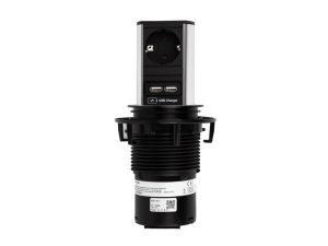 Bachmann ELEVATOR 1x Strom 1x USB Charger Aluminium in Edelstahl-Optik 928.017 Eleganz trifft Funktionalität: Der Bachmann ELEVATOR ist die optimale Lösung für die Integration von Strom- und Datenanschlüssen auf minimalem Raum. Mit seinem modernen Design in Edelstahl-Optik fügt er sich nahtlos in jede Umgebung ein und überzeugt durch seine Vielseitigkeit. Mit 79 mm Durchmesser ist ELEVATOR ideal geeignet, wenn es darum geht Strom- und Datenanschlüsse auf kleinstem Raum zu integrieren. Per Fingerdruck fährt ELEVATOR aus und wird so auch wieder versenkt. Hinweis: Keystones sind beim ELEVATOR nicht austauschbar! 1x Steckdose mit Kinderschutz - 90 Grad gedreht USB-Charger (5,2V/2,15A) 2x USB-A Buchse zum Laden von z.B. Smartphone, Tablets 2,0 m Leitung mit Aderendhülse Inkl. beiliegendem Schutzkontakt-Montagestecker Aluminium in Edelstahl-Optik Plattenstärke: von 16 bis 60 mm Einbautiefe ohne Kabel: 135 mm Nachträglicher Einbau möglich Ausfahrhöhe: 100 mm Maße (HxØ): 230x114 mm