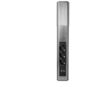 Steckdoseneinheit mit drei Anschlüssen und USB-Ladefunktion im Edelstahl-Design – funktional, platzsparend und vielseitig montierbar.