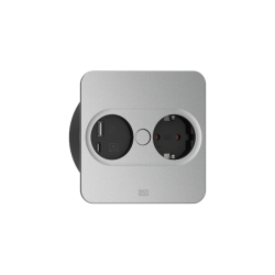 Eckige Steckdose mit USB-A/C-Port – automatisch versenkbar, stilvoll in matt Silber und besonders bedienfreundlich.