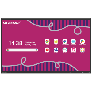 Die Clevertouch Impact Lux Serie bietet interaktive 4K-Displays mit 50 Touchpunkten für effiziente Zusammenarbeit und CleverLive-Digital-Signage-Integration. Die antibakterielle Glasoberfläche sorgt zudem für höchste Hygienesicherheit.