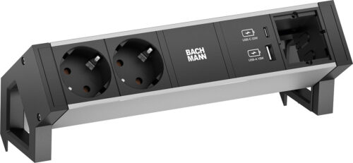 Bachmann DESK 2 Alu Black Steckdoseneinheit 2x Strom 1x USB-C/A-Doppelcharger 1x Custom 937.304