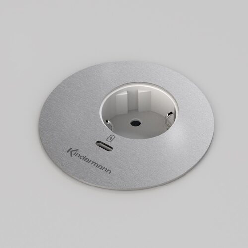 Das Kindermann CablePort table³ ist ein stilvolles Einbau-Anschlussfeld mit Schuko-Steckdose und USB-C Ladeanschluss, passend für 80-mm-Kabeldurchlässe. Dank edlem Design und praktischer Funktionalität ist es ideal für moderne Arbeits- und Wohnräume.