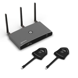 Das Klick&Show K-FX USB-C Kit vereinfacht hybride Meetings mit kabelloser Präsentation und Videokonferenzen über gängige Plattformen. Es unterstützt die drahtlose Nutzung von Displays, USB-Kameras und Audiosystemen und bietet eine sichere, leistungsstarke Verbindung.