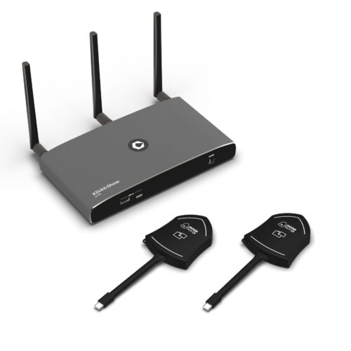 Das Klick&Show K-FX USB-C Kit vereinfacht hybride Meetings mit kabelloser Präsentation und Videokonferenzen über gängige Plattformen. Es unterstützt die drahtlose Nutzung von Displays, USB-Kameras und Audiosystemen und bietet eine sichere, leistungsstarke Verbindung.