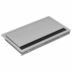 Bachmann CONI COVER kurz – silbergrau, stilvoll und praktisch für eine aufgeräumte Tischoberfläche mit verdecktem Kabelzugang.
